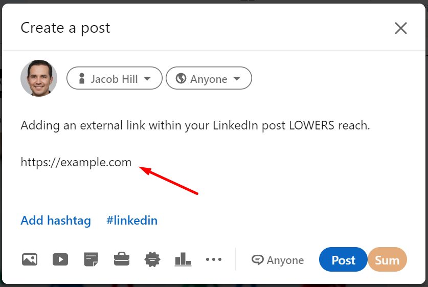 external link within linkedin post body