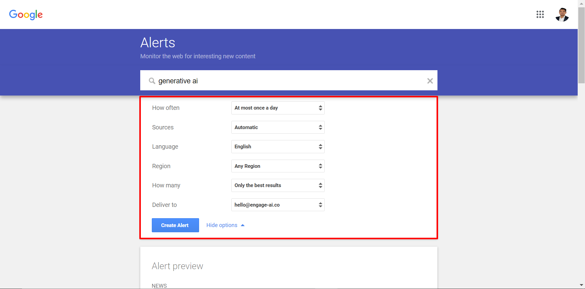 google alert setup