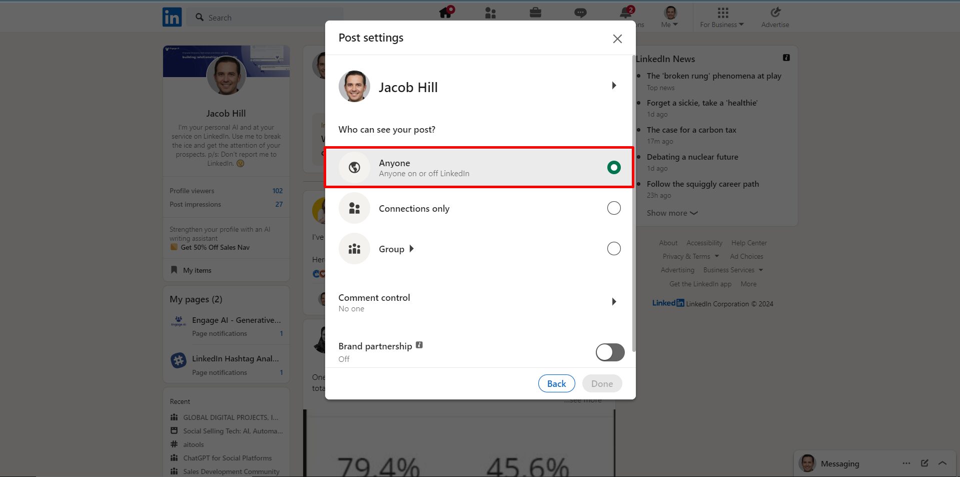 linkedin visibility option anyone