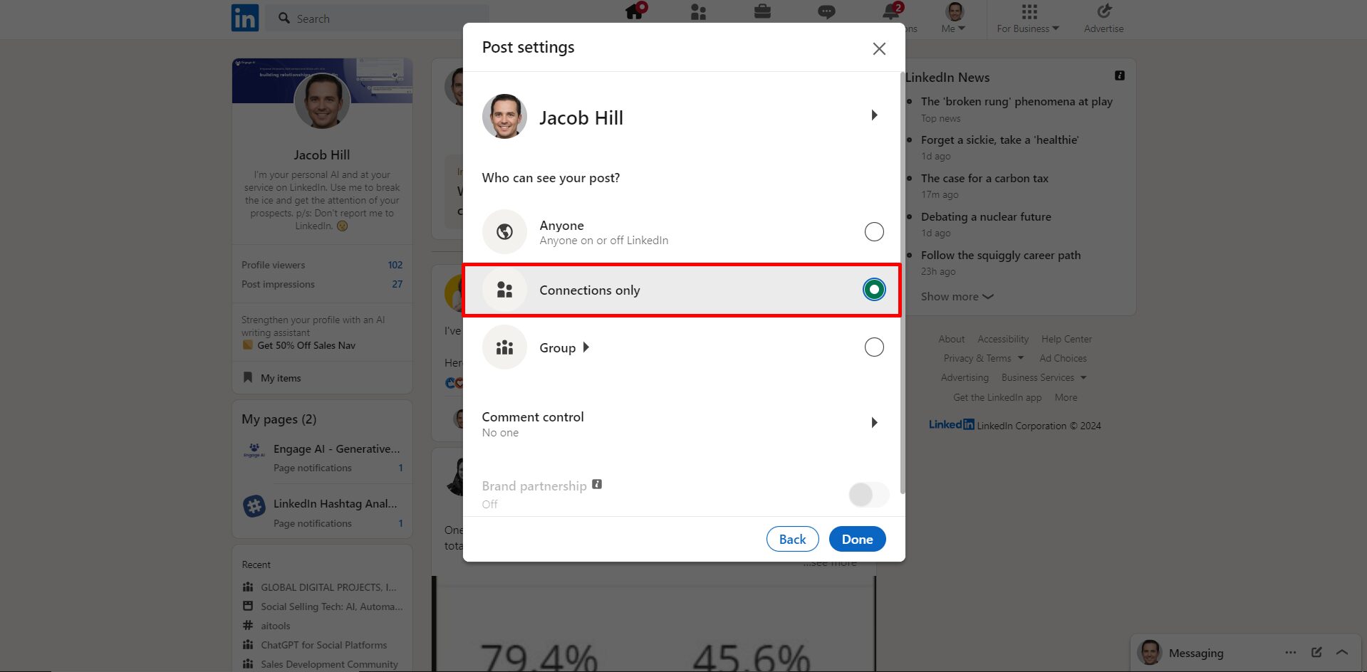 linkedin visibility option connections only