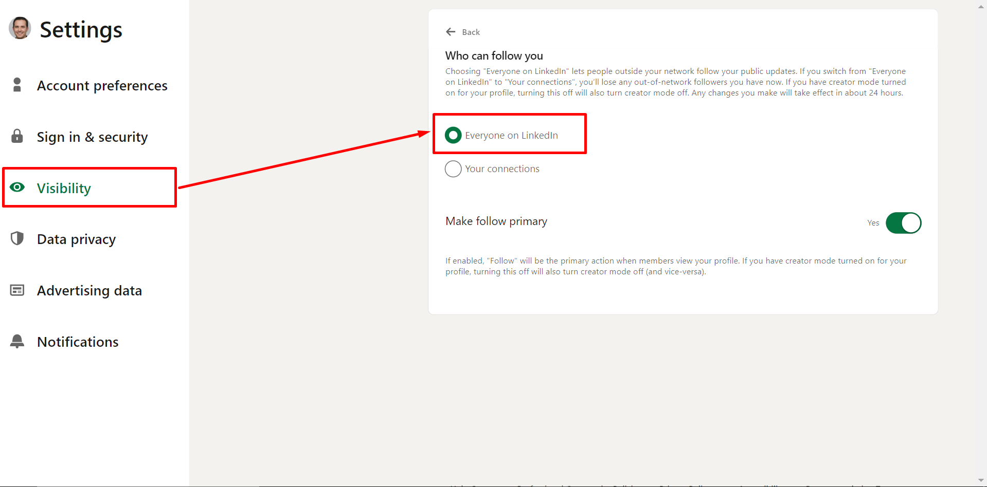 linkedin visibility who can follow you